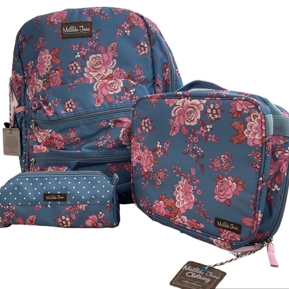 NWT Matilda Jane Harlow Floral Backpack + pencil Case + Lunch Bag 3 pcs SET NWT